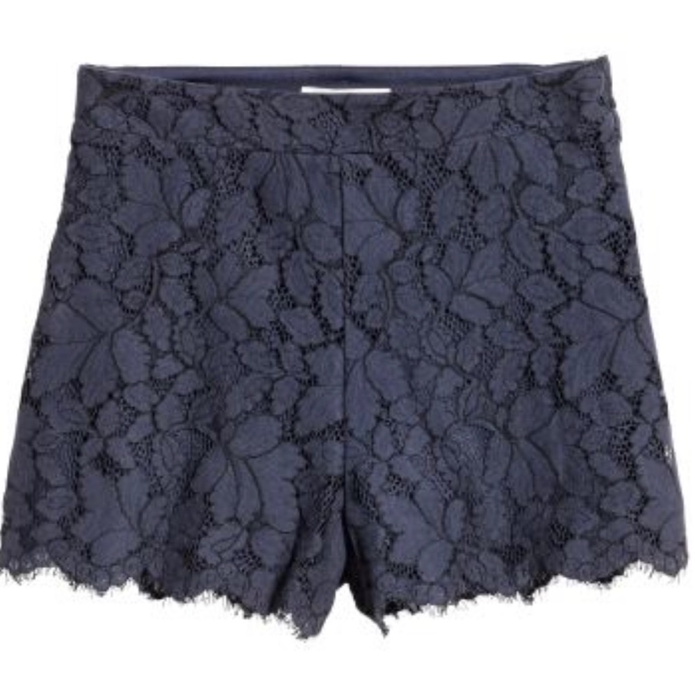 H&M Dark Blue High Waisted floral lace shorts. Size 12. Lined .